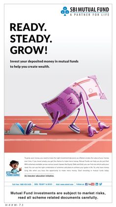 an ad for the virtual fund with a cartoon character running on a race track and holding money