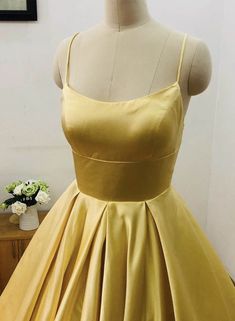 Yellow Satin Prom Dress, Prom Dress Simple, Satin Long Prom Dress, Simple Evening Dress, Prom Dresses Simple, Prom Dress Evening, Prom Dresses Yellow, Shiny Dresses, Yellow Satin