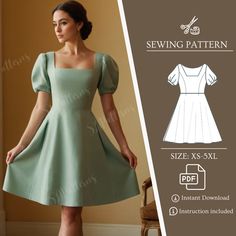 the sewing pattern for this dress is easy to sew, and has short sleeves