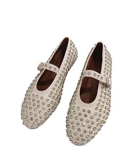 Almond studded flats shoes - Wapas Party Leather Flats With Buckle Closure, Leather Party Flats With Buckle Closure, Party Flats With Buckle Closure And Flat Heel, Party Flats With Buckle Closure, Party Flats With Studs And Closed Toe, Leather Flats With Studs And Round Toe, Leather Flats With Studs, Leather Flats With Spikes And Flat Heel, Leather Flats With Spikes