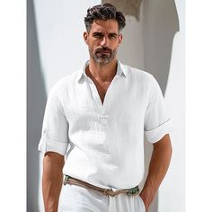 Season:Summer; Fabric:45% Linen; Sleeve Length:Short Sleeve; Look After Me:Wet and Dry Cleaning,Washable; Gender:Men's; Style:Comfort,Casual,Basic; Tops Type:Popover Shirt,Summer Shirt,Beach Shirt,Linen Shirt; Occasion:Beach,Outdoor,Daily,Vacation; Pattern:Plain; Neckline:Lapel; Listing Date:02/23/2024; Bust:; Length:; Shoulder Width:; Sleeve: Mens Linen Outfits, Linen Outfits, Tuxedo Shirt Men, Mens Outdoor Jackets, Shirt Linen, Linen Men, Shirt Designs For Men, Beige Shorts, Trench Coat Men