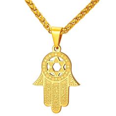 Women Gold Pendant, Hamsa Necklace Gold, Men Chain, Star Of David Necklace, Judaica Jewelry, Amulet Charm, Lucky Jewelry, Lucky Gifts, Gold Hamsa