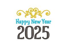 a happy new year machine embroidery design with the number 2055 in blue and yellow