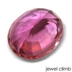 an oval shaped pink gemstone on a white background with the words jewel climb above it