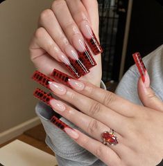 Red Black Nails, Her Nails, Red Nail Designs, Long Acrylic Nails Coffin, Square Acrylic Nails, Luxury Nails, Fire Nails