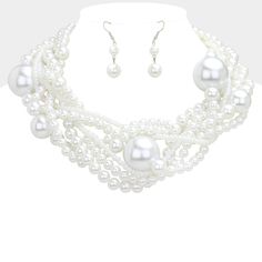 Necklace Size : 20" + 3" L Decor Size : 2.25" L Earring Size : 2" L Beaded Statement Necklace, Necklace Size, Necklace Sizes, Pearl Beads, Lowest Price, Size 20, Statement Necklace, On Sale, Size 2