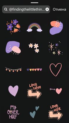 some stickers that are on the back of a cell phone, with hearts and flowers