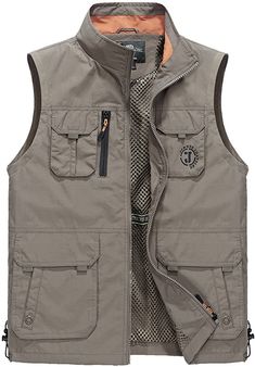 This men's outdoor vest is the perfect choice for any adventure. Crafted from lightweight khaki fabric, it features a sleeveless design with multiple pockets for optimal storage and easy access. Ideal for stay-cool performance and convenience in the outdoors. Men's Amber Outdoor Vest Jacket Multi Pockets 100% Polyester Imported Zipper closure FEATURES: Zipper front, regular fit, v neck, solid color, multiple pockets, lightweight, quick dry, breathable. Removable back, back expose mesh make you m Sleeveless Techwear Vest With Pockets, Tactical Outerwear With Side Pockets For Outdoor Activities, Sleeveless Utility Outerwear With Pockets, Techwear Vest With Pockets For Outdoor Activities, Techwear Vest With Cargo Pockets, Techwear Sleeveless Vest With Cargo Pockets, Casual Nylon Vest With Multiple Pockets, Khaki Vest For Outdoor Winter Activities, Techwear Sleeveless Vest With Multiple Pockets