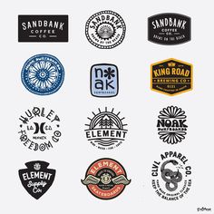 various logos and emblems are shown in this graphic design set, which includes different types of