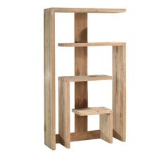 a wooden shelf with three shelves on each side