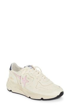 A shooting-star patch arcs across the sidewall of this sporty leather sneaker finished with a signature scuffed finish for effortless laid-back style. Lace-up style Leather upper/textile and leather lining/rubber sole Made in Italy Designer Shoes Golden Goose Running Sole Outfit, Pink Leather Sneakers With Speckled Midsole, Golden Goose Running Sole, Hype Shoes, Sole Sneakers, Shooting Star, Super Star, Shoe Closet, Laid Back Style