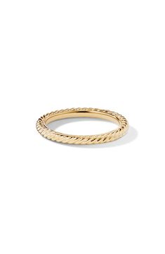 18-karat yellow gold. 2mm wide. Smooth interior. By David Yurman; imported. Timeless Yellow Gold Rings With Decorative Band, Luxury 14k Gold Stackable Engraved Ring, Luxury Stackable 14k Gold Engraved Ring, Luxury Stackable Yellow Gold Rings, Engraved 14k Yellow Gold Bands, 14k Yellow Gold Engraved Bands, Tarnish-resistant Heirloom Stackable Rings In Yellow Gold, Luxury Yellow Gold Engraved Ring With Decorative Band, Luxury Engraved Ring With Decorative Band In Yellow Gold