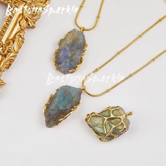 Gold Plated Raw Labradorite Necklace, Boho Pagan Wiccan Witch Empath Protection Necklaces, Unique Jewelry Gift  ----------Details Description---------- Material: Raw Labradorite Shape: Necklace ( As Pictured ) Color: As Pictured ( Crystal may have slight color variations, which are considered normal ) Size: 20inches ( 50cm ) Quantity: 1 piece  Weight: Approx.30g This Gold Plated Raw Labradorite Necklace is a unique piece of jewelry designed for Boho Pagan, Wiccan, and Witch Empaths, offering pro Witch Empath, Agate Art, Raw Labradorite, Necklaces Unique, Empath Protection, Wiccan Witch, Unique Jewelry Gifts, Labradorite Necklace, Protection Necklace