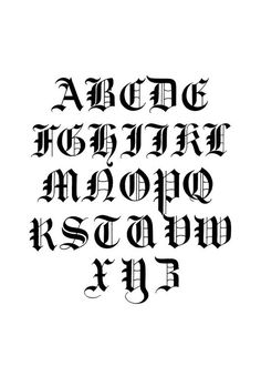 an old english alphabet with some type of writing on it's sides and the letters in