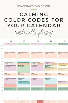 a calendar with the words calming color code for your calendar