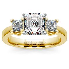 The elegant, well-defined structure of the Three-Diamond Ring in Yellow Gold with an Asscher center and 2 Princess side diamonds is a treat to the the eye of the beholder. Its classic looks and modern lines add grace to the hand of a beautiful Wife-To-Be!   http://www.brilliance.com/engagement-rings/princess-diamond-ring-yellow-gold-1/3-ctw 14k Gold Asscher Cut Promise Ring, Yellow Gold Princess Cut Lab Grown Diamond Ring, Yellow Gold Princess Cut Lab Grown Diamond Jewelry, 14k Gold Asscher Cut Promise Ring For Wedding, Yellow Gold Princess Cut Lab-grown Diamond Ring, 14k Gold Asscher Cut Ring With Center Stone, 14k Gold Asscher Cut Ring For Promise, Princess Cut Lab Grown Diamond Ring In Yellow Gold, Yellow Gold Lab Grown Diamond Ring Princess Cut