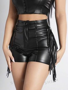 Black Punk Style Party Bottoms, Black Punk Party Bottoms, Fitted Party Shorts, Fitted Party Shorts For Fall, Fall Party Fitted Shorts, Trendy Party Shorts For Fall, Trendy Fall Party Shorts, Black Shorts For Club, High Waist Punk Style Party Bottoms