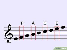 an image of music notes with the word face written in black and red on it