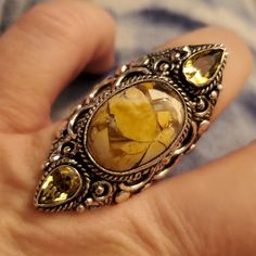 Brand New Handmade Brecciated Mookaite And Citrine Silver Statement Ring. Size 9 925 Stamped New To Poshmark? Use Referral Code Kimberlyn222 To Receive $10. Bohemian Yellow Round Rings, Unique Yellow Gemstone Jewelry, Bohemian Yellow Gemstone Jewelry, Southwestern Style Yellow Jewelry For Gifts, Southwestern Style Yellow Jewelry For Gift, Silver Bohemian Citrine Jewelry, Bohemian Silver Citrine Jewelry, Unique Yellow Citrine Jewelry, Spiritual Yellow Oval Jewelry