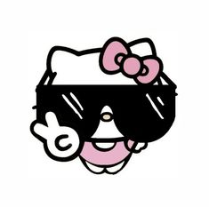 a hello kitty with sunglasses and a bow on it's head is smiling for the camera