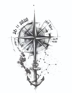 a drawing of a compass and an anchor