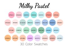 the color swatches are all in different colors and sizes, including blue, pink, yellow