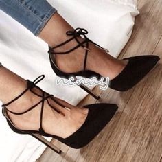 Find ideas๏ฟฝand inspiration for Chic Womens Suede Pointy Toe Lace Up Sandal High Heel Strappy Roman Party Shoes, Womens Shoes Roman Party, Cheap Heels, Evening Fashion, High Heel Stiefel, Black Stiletto Heels, Pointed Pumps, Bow Pumps, Suede High Heels, Womens Stilettos