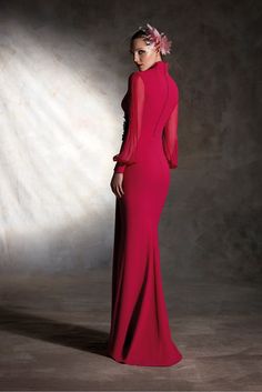 Description Red Column, Long dress Loose, Long Sleeves Closed neckline Crepe, Chiffon Dry Clean Evening Dress Made in Spain VL5300 Marchesa Couture, Long Sleeves Dress, Very Berry, Midi Dress Style, Haute Couture Dresses, Long Midi Dress, Mermaid Skirt, Sleeves Dress, Mermaid Dress