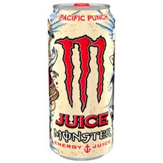 a can of juice with the monster logo on it