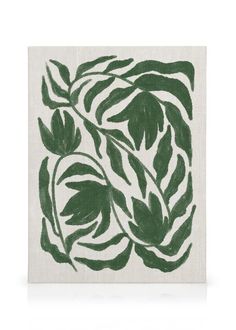 a green and white painting with leaves on it