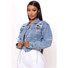 Brand New Blue Denim Jacket For Spring Day Out, Chic Blue Cropped Long Sleeve Jacket, Chic Blue Long Sleeve Cropped Jacket, Chic Blue Denim Jacket For Day Out, Trendy Blue Cropped Jacket With Pockets, Trendy Blue Cropped Jacket For Fall, Trendy Blue Denim Jacket For Day Out, Blue Long Sleeve Cropped Jacket For Spring, Chic Blue Denim Outerwear