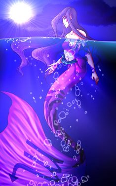 a mermaid with long hair standing in the water