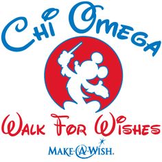 the logo for chip's omea walk for wishes is shown in red, white and blue