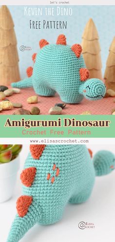 a crocheted stuffed animal that looks like a dinosaur