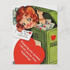 Cute Altered Vintage Girl in Mailbox Valentine Holiday Postcard - tap to personalize and get yours #HolidayPostcard #vintage #valentines #for #anyone #images Fiance Card, Post Man, Valentine Postcards, Vintage Valentine Cards, Valentine Greeting Cards, Valentines Greetings, Valentines Day Greetings, Holiday Postcard, Valentine's Day Greeting Cards