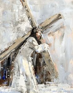 a painting of jesus carrying the cross