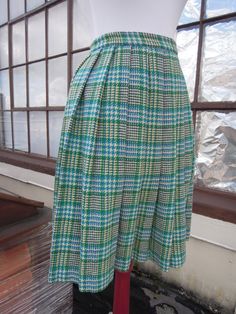 "Vintage 50's-60's perfect wool plaid pleated skirt. Main colors, are cream, teal and green. Great condition; no notable flaws. Hidden zip with button closure. Unlined. Waist:12.25\" across (24.5\" waist, a 25\" waist would be snug but it has a tiny bit of give) Length:21.25\" Hips:open (pleated)" Pleated Short Skirt, Plaid Pleated Skirt, Belted Cardigan, Shetland Wool, Pleated Shorts, Green Cream, Wool Plaid, Short Skirt, Blue Turquoise