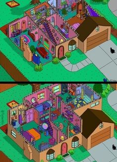 simpsons's house cutaway of the bottom floor is shown in an animated style