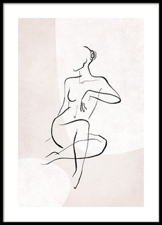 a black and white drawing of a naked woman