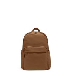 a brown backpack on a white background