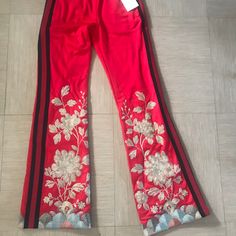 100% Authentic. Floral Embroidered Techno Jersey Pants. Sold Out Everywhere! They Were A Gift And Just Don’t Fit Me Correctly :/ Absolutely Beautiful Embroidery And In Perfect Condition, Brand New With Tags & Never Worn. Gucci Wide Leg Pants For Spring, Gucci Wide-leg Pants For Spring, Luxury Red Fitted Bottoms, Luxury Fitted Red Bottoms, Luxury Gucci Trousers, Gucci Fitted Wide Leg Pants, Gucci Fitted Luxury Bottoms, Traditional Red Pants For Spring, Gucci Pants