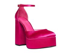 Madden Girl Dion - Women's Shoes : Magenta : Verified vegan construction. Give your sleek look a ravishing touch wearing the Madden Girl Dion sandals. Shiny polished PU upper. PU lining and footbed ensure cushioned comfort. Closed round toe silhouette. Sky-high platform heels. Adjustable buckle closure on the ankle strap. Durable man-made outsole. Imported. Measurements: Heel height: 5 inches; Platform height: 1.5 inches; Single shoe weight: 32 ounces. Weight of footwear is based on a single ite Hot Pink Heels, Sneaker Sale, Platform Mary Janes, Closed Toe Shoes, Pink Heels, Madden Girl, Platform Pumps, Dress Sandals, Dress And Heels