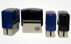 three different types of blue and white stamps with the words spirit written on them in black ink