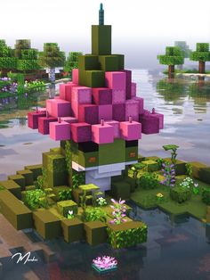 Minecraft Minecraft Themes For World, Minecraft Floral House, Minecraft Pixie House, Fairy Statue Minecraft, Minecraft Ideas To Add To Your World, Minecraft Realm Builds, Minecraft Sculptures Ideas, Cute Decorations Minecraft, Bright Minecraft Builds