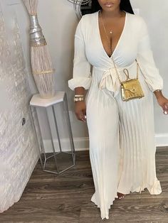 Details Care Fabric: Polyester Blend Style: Fashion V Neck, Half Sleeves, Tied Belt, Wide Leg Package: 1 x Jumpsuit Size(CM) Bust Length S 86 151 M 88 152 L 93 153 XL 98 154 2XL 103 155 3XL 108 156 4XL 113 157 5XL 118 158 Size(IN) Bust Length S 33.9 59.4 M 34.6 59.8 L 36.6 60.2 XL 38.6 60.6 2XL 40.6 61 3XL 42.5 61.4 4XL 44.5 61.8 5XL 46.5 62.2 Tips Please check size chart carefully before making payment All apparel sizes are measured manually and may have 0.5-1 inch difference.(1 inch = 2.54 cm) Elegant Long Sleeve Jumpsuits And Rompers For Vacation, Fitted Beige Jumpsuits And Rompers For Brunch, Beige Fitted Jumpsuits And Rompers For Brunch, Chic Tie Waist Jumpsuits And Rompers For Brunch, Elegant Long Sleeve Beach Jumpsuits And Rompers, White Fitted Jumpsuit With Tie Waist, Fitted White Jumpsuits And Rompers With Tie Waist, White Fitted Jumpsuits And Rompers With Tie Waist, Chic Beige Jumpsuits And Rompers For Brunch