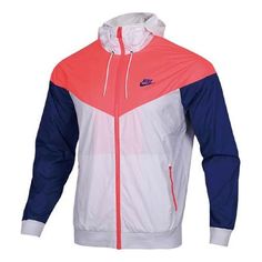 Nike Windrunner Sports Colorblock Casual Jacket Blue White 727325-104 (Men's) White Casual Track Jacket With Contrast Color, Casual White Track Jacket With Contrast Color, White Sports Windbreaker, Casual Sports Track Jacket With Contrast Color, Casual Contrast Color Windbreaker For Outdoor Activities, Casual White Windbreaker With Contrast Color, Blue Sports Outerwear With Contrast Color, Nike Sporty Track Jacket For Light Sports, Sports Windbreaker With Contrast Color In Nylon