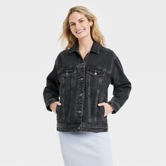 Women's 90's Baggy Trucker Jacket - Universal Thread™ Black Wash L Light Wash Denim Jacket, 90s Baggy, Stitching Details, Trucker Jacket, Light Wash Denim, Cropped Denim, Universal Thread, Casual Fits, Denim Wash