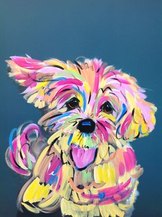 colorful dog art canvas wall art Paw Painting Dog Art Flamingo, Pet Painting Ideas, Pet Paintings, Beach Artist, Digital Painting Portrait, Rainbow Dog, Dog Custom, Dog Painting, Giclee Painting