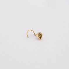 Gold Nose Stud- Tiny  beautiful filigree nose pin made of solid 14 karat gold. This beautiful delicate design is handmade, and can also be used as a tragus, cartilage stud or earring. sizes of nose stud: length: 0.15 inch (4 mm) width: 0.11 inch (3 mm)   ★Choose your Gauge and your favorite pin BENDING from the drop down menu★ -PLEASE  make sure you know you size BEFORE placing an order- Each and every piece is handmade and therefore slightly different than the other ★back to my shop: www.etsy.c Noes Pin Design Gold, Maharashtrian Nose Pin, Traditional Nose Pins Indian, Gold Tarnish-resistant Nose Rings For Gift, Elegant Internally Threaded Yellow Gold Nose Studs, Gold Body Jewellery, Gold Nose Stud, Cartilage Stud, Gold Nose Rings