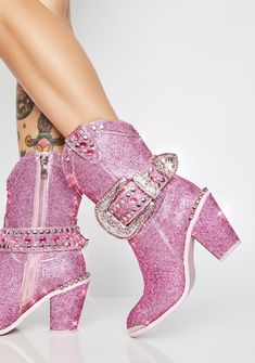 Club Exx Sheriff Shine Cowboy Boots | Dolls Kill Pink Cowgirl Boots, Rider Boots, Catty Noir, Leopard Boots, Patent Boots, Glitter Boots, Pink Cowgirl, Slouchy Boots, Faux Fur Boots